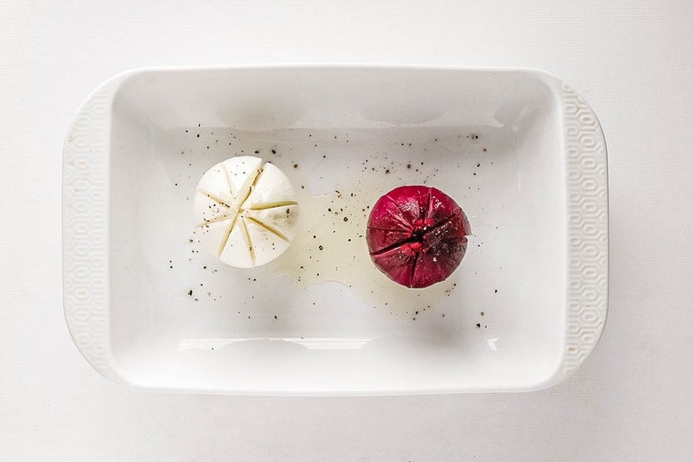 Drizzle onions with oil