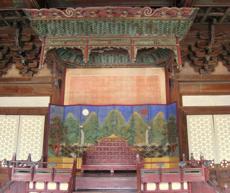 A irworobongdo folding screen in the Myeongjeongjeon building in the Changgyeonggung Palace