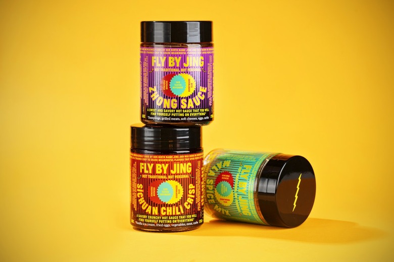three jars of Fly By Jing spice sauces