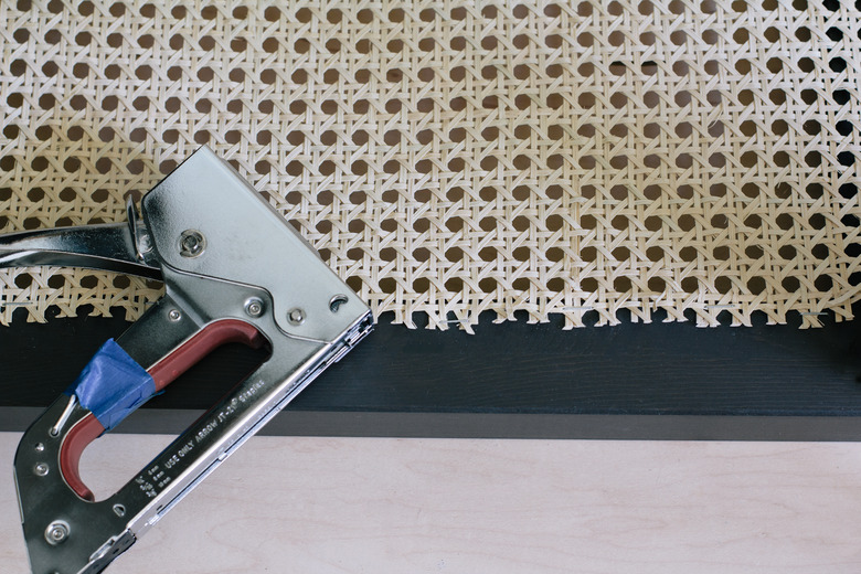 Stapling cane webbing to IKEA console table