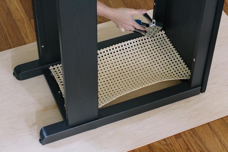 Stapling cane webbing inside IKEA console table