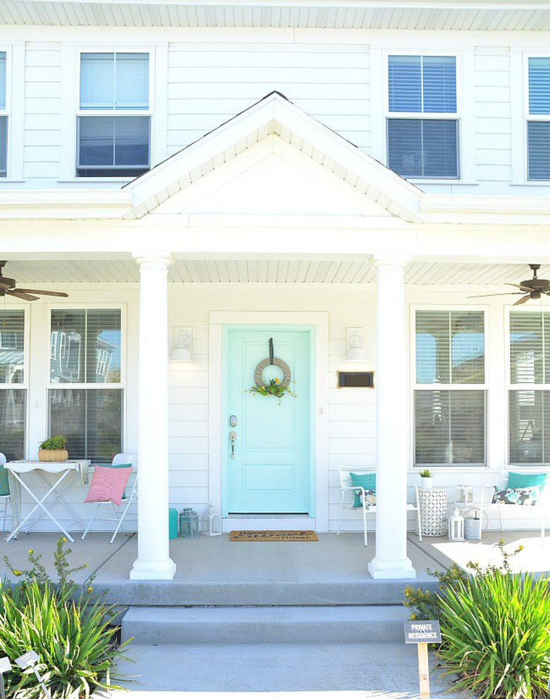 aqua blue front door