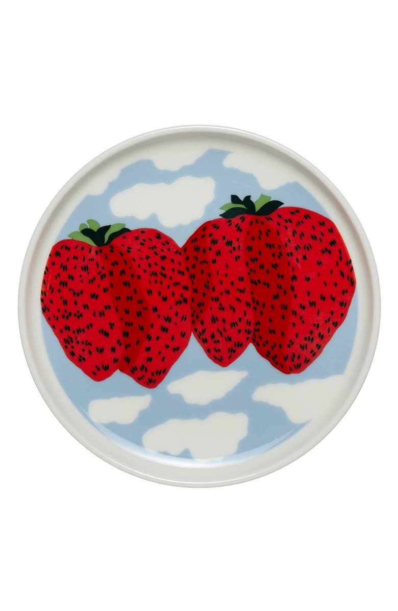 plate with cloud and strawberry pattern