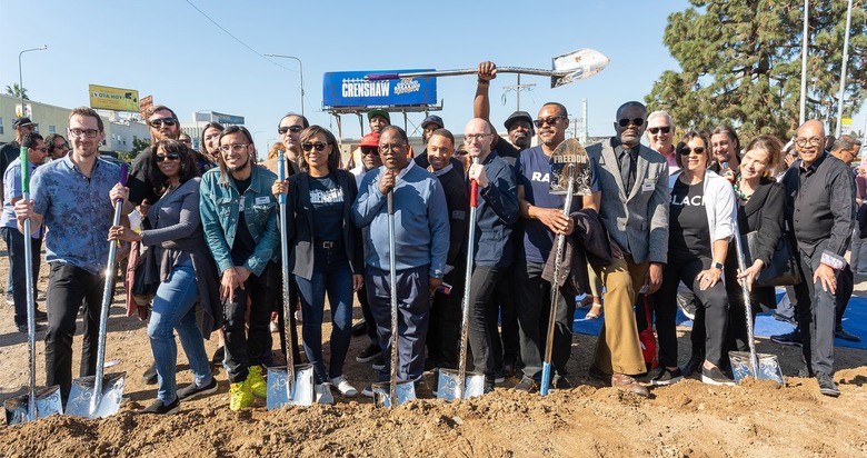 destination crenshaw team at groundbreaking with shovels