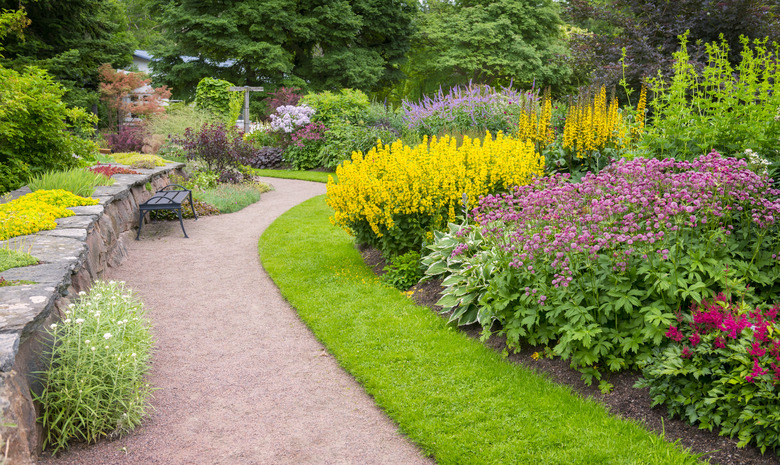 Garden path and flowerbeds in beautiful park