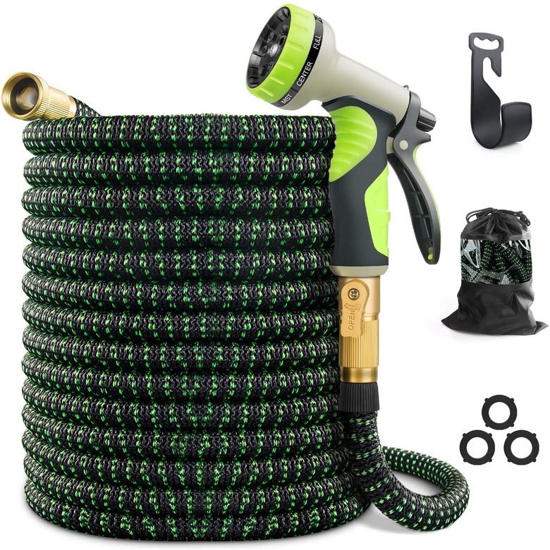 Green garden hose