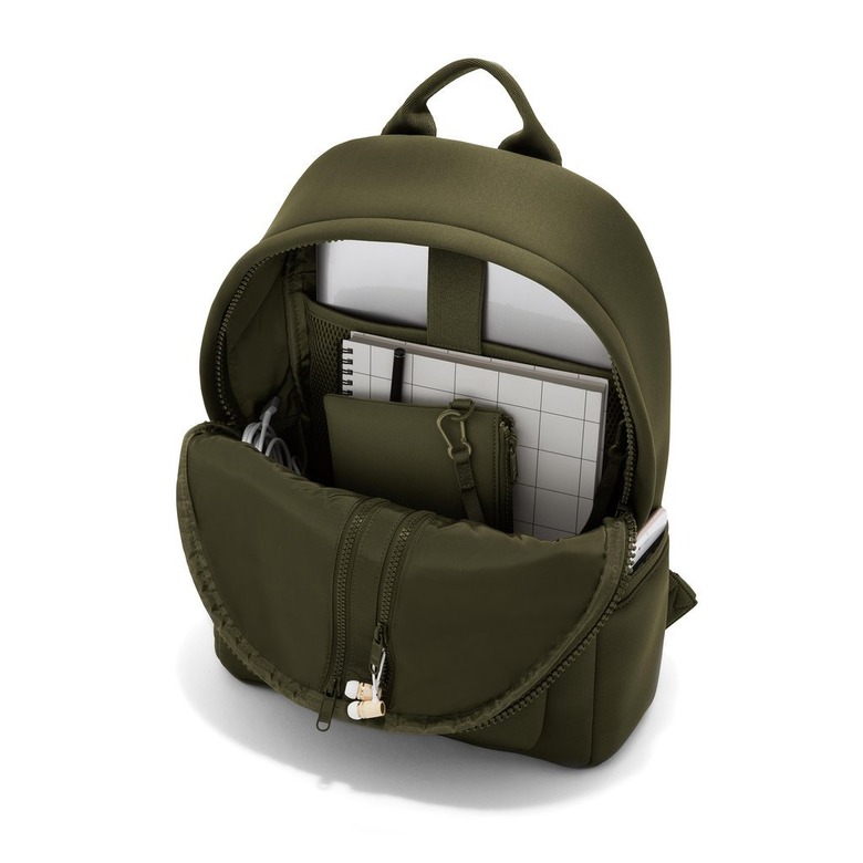 olive green backpack with pockets