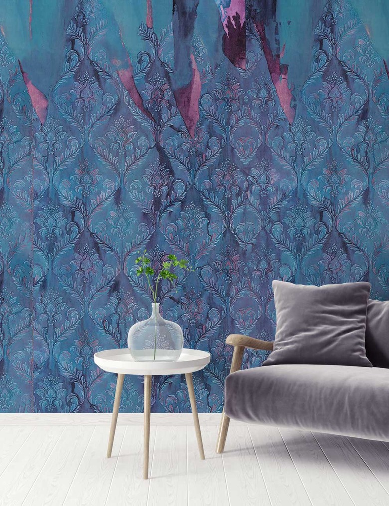 organic pattern wallpaper in blue and purple
