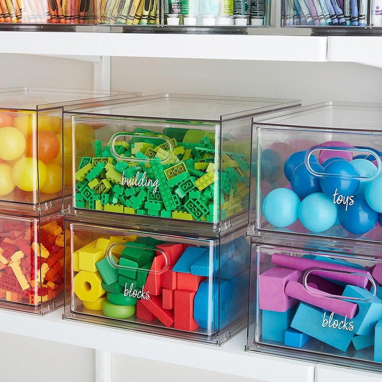 clear drawers with colorful toys