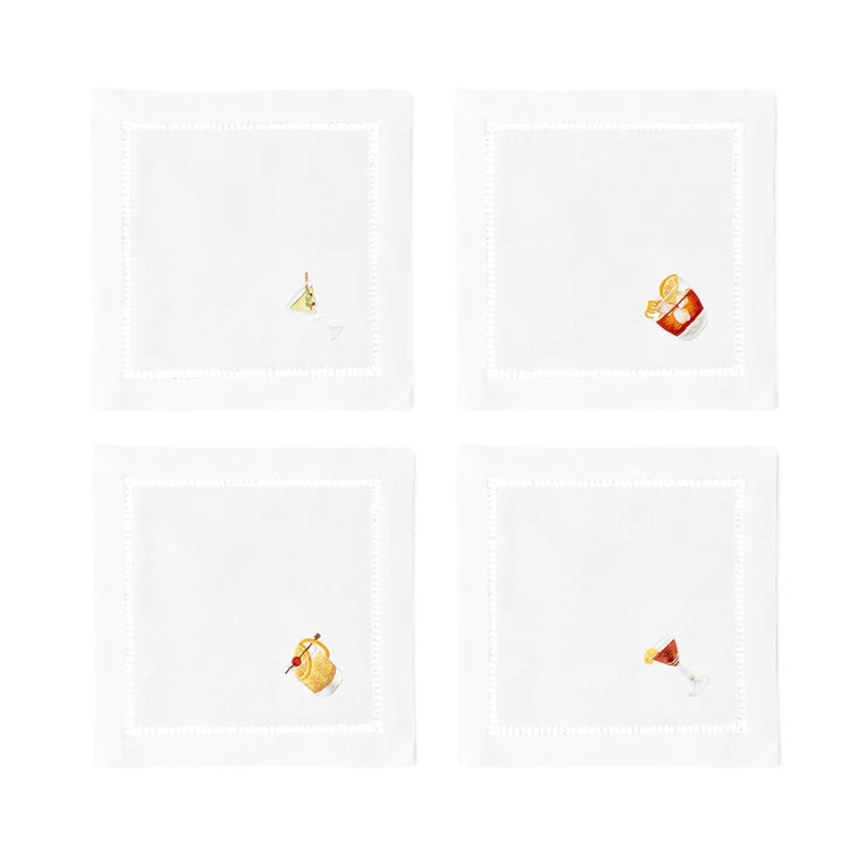 West Table Embroidered Classic Drinks Cocktail Napkins