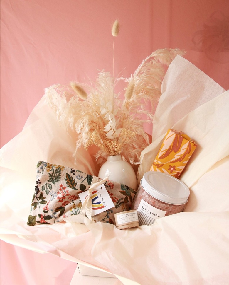 items in pink tissue paper