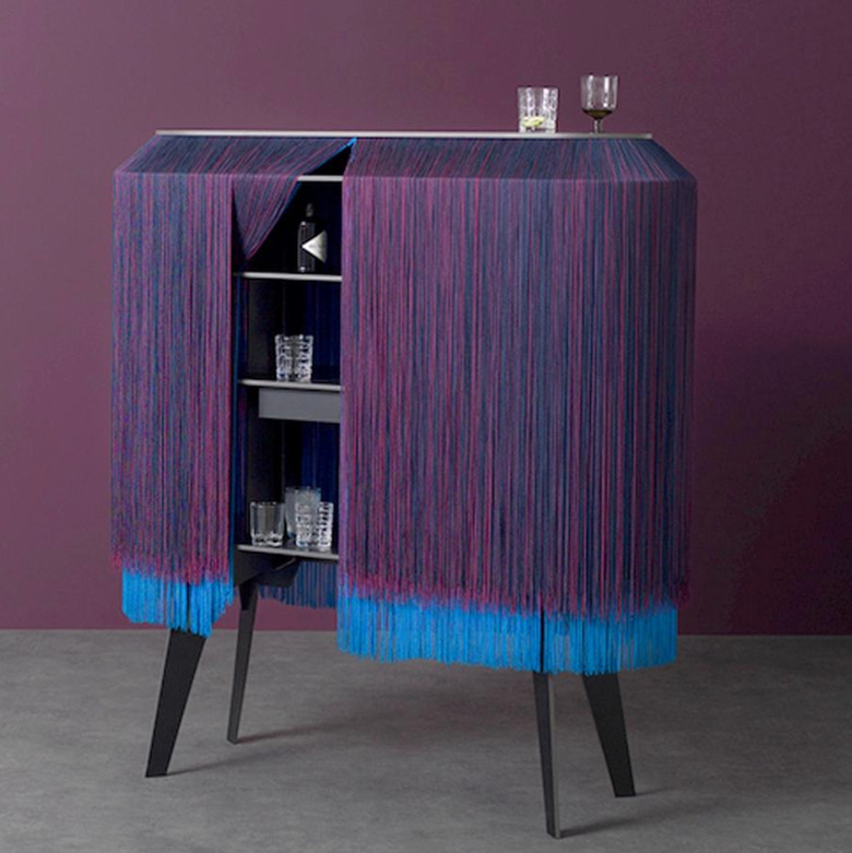 Benoit Convers Blue Fringe Bar Cabinet