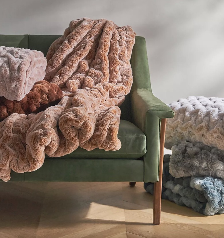 Anthropologie Luxe Faux Fur Throw Blanket