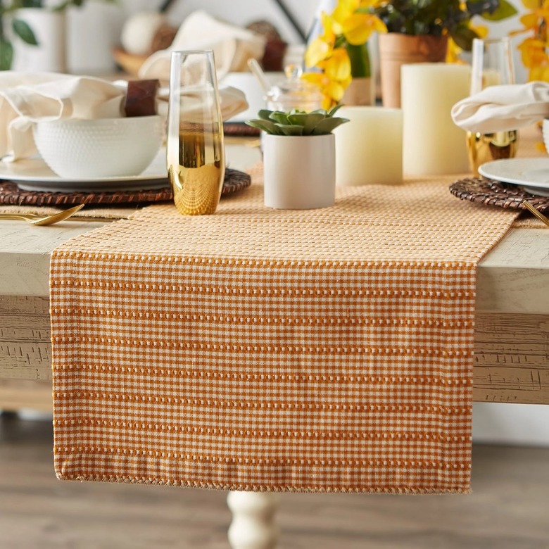 Pier1 Pumpkin Spice Farmhouse Gingham Table Runner