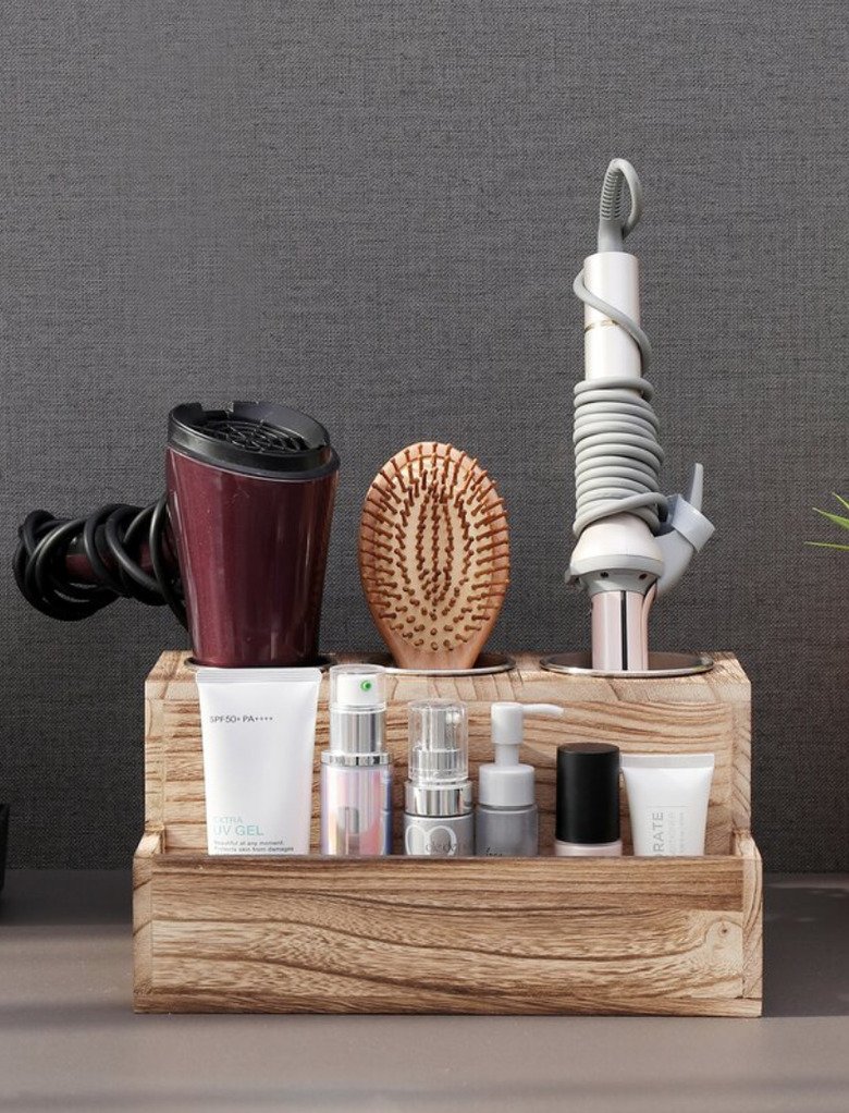 real wood hair styling tool organizer
