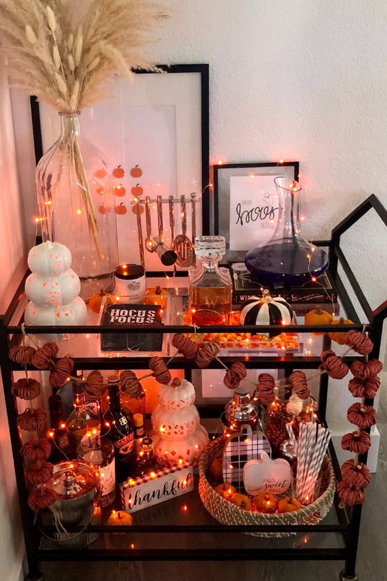 Bar cart with pumpkin garland