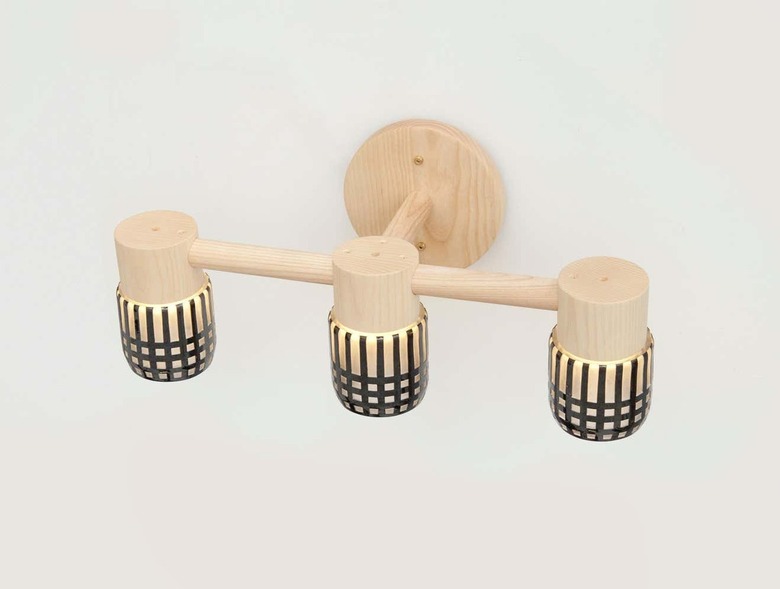 1st Dibs Circlet Triple Sconce Grid Blown Glass Wood LED Lighting Contemporary