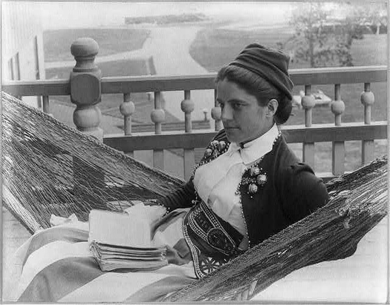 A woman in a hammock at the Kineo House in Maine