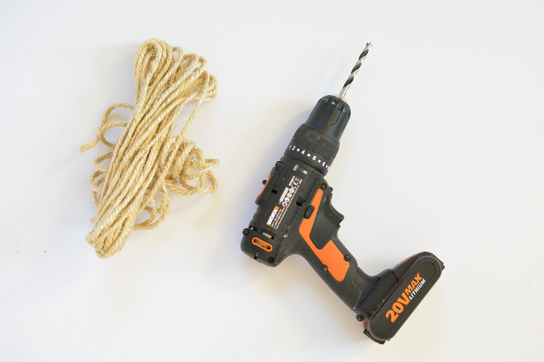Power drill and a coil of sisal rope