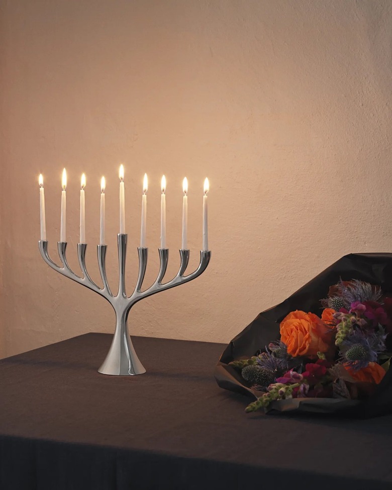 silver modern menorah