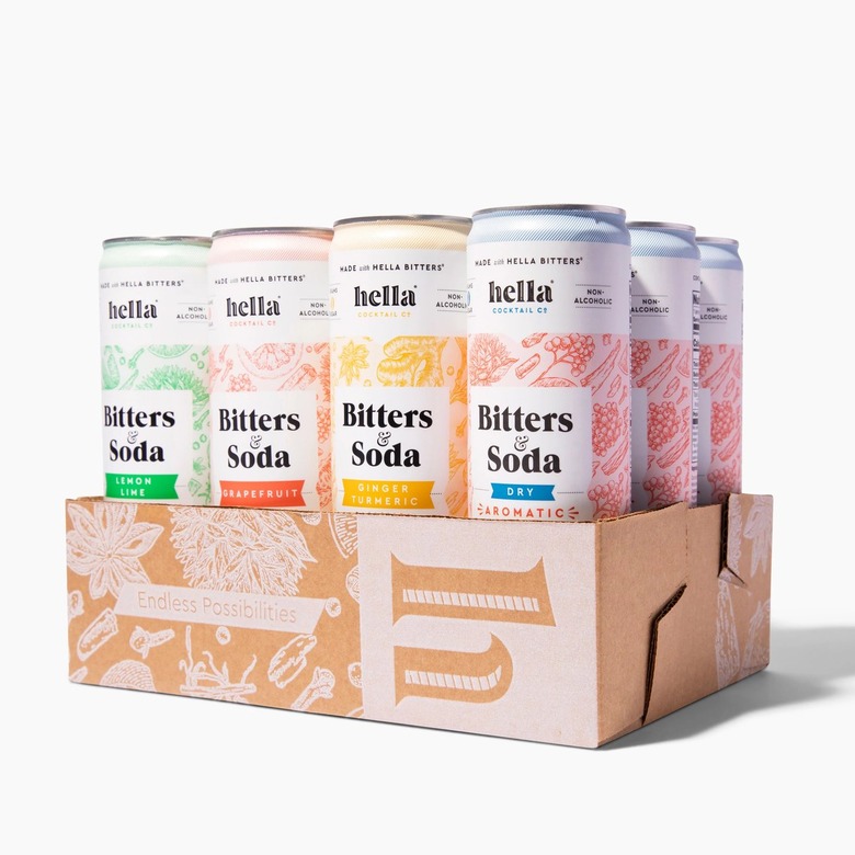 A box of Bitters & Soda drinks in the flavors dry