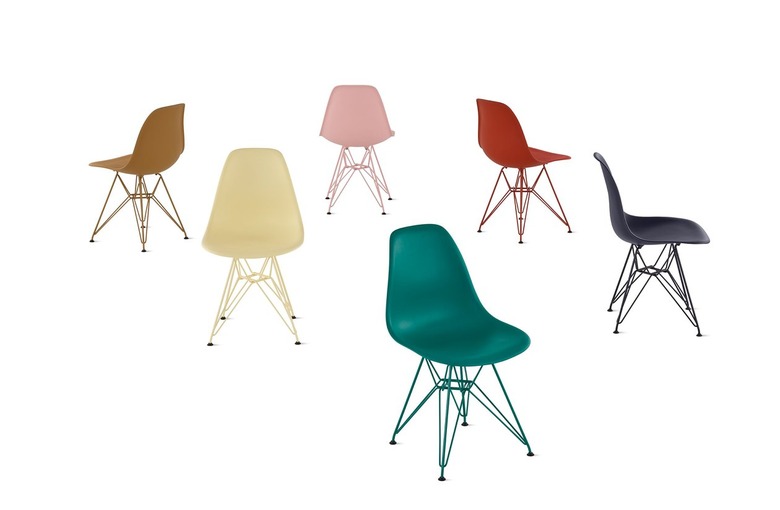Six Eames plastic side chairs in teal