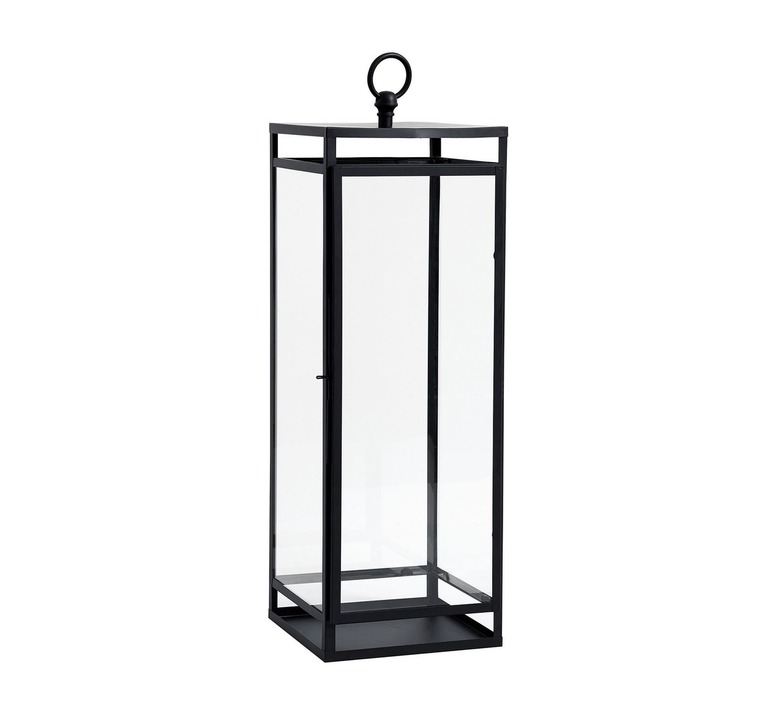 black metal and glass lantern