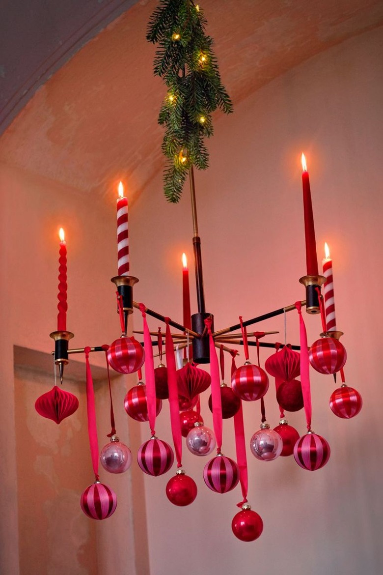 A chandelier featuring red