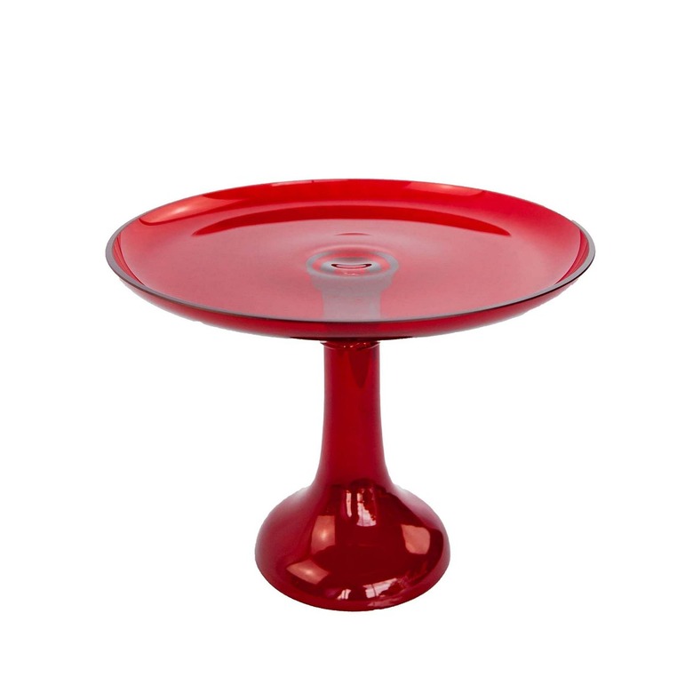 red glass cake stand