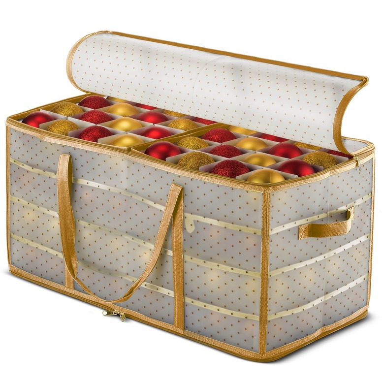 Polka dot plastic storage box for ornaments