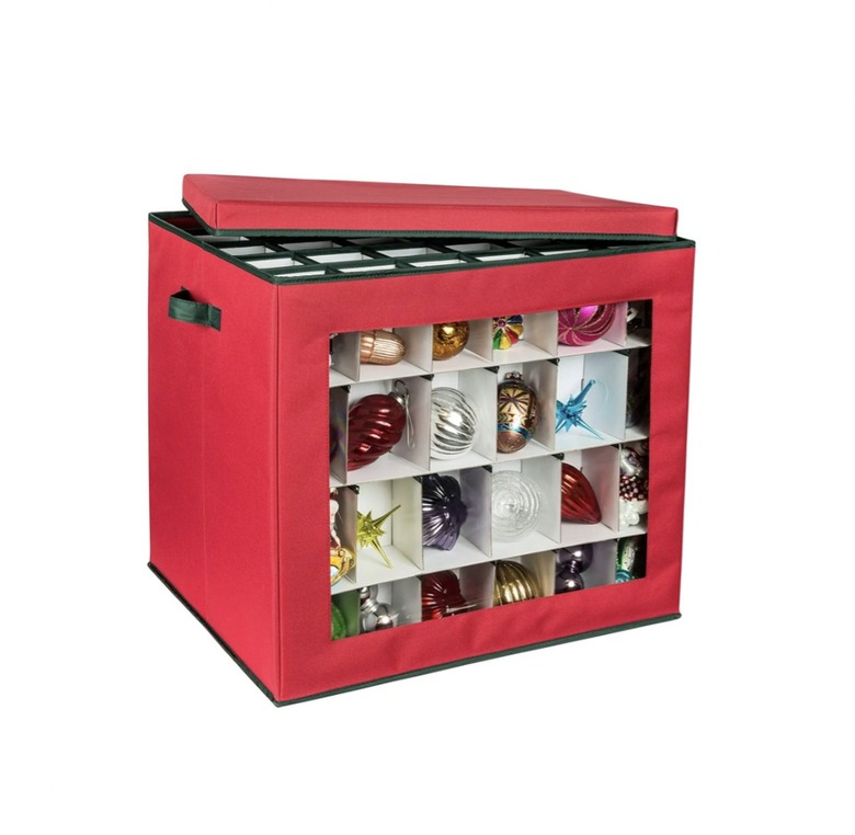 Red and clear ornament storage box