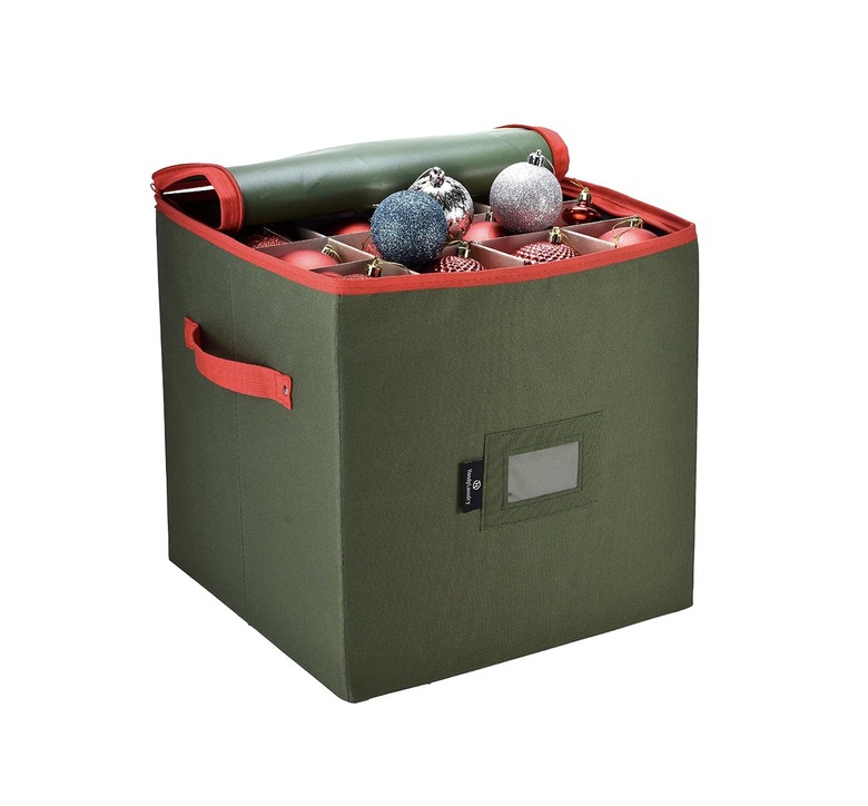 Green and red zippered ornament storage
