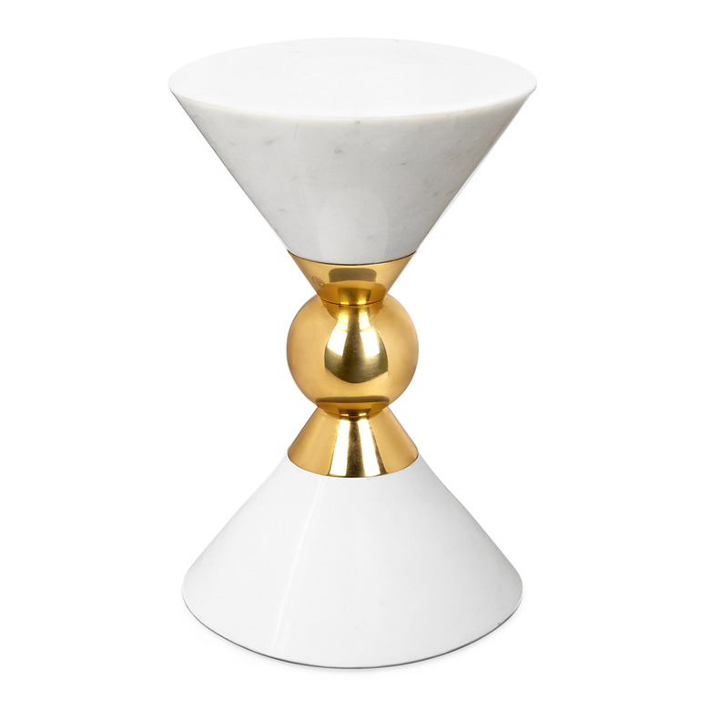 white marble and brass side table Hollywood Regency accessory from Jonathan Adler