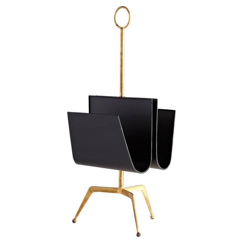 black iron and brass magazine stand Hollywood Regency accessory from Kathy Kuo Home