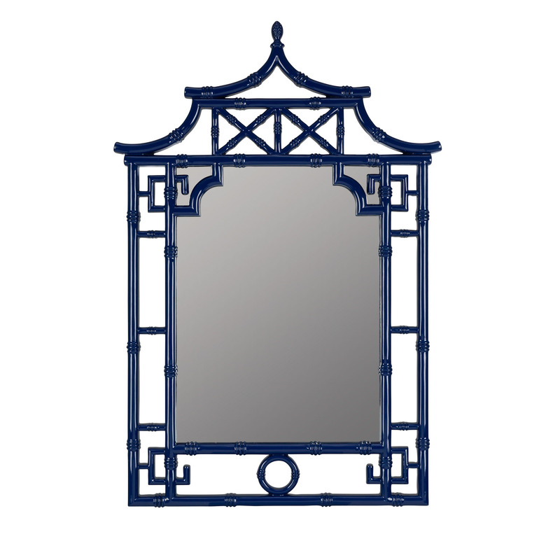 blue bamboo framed mirror Hollywood Regency accessory from Mintwood Home