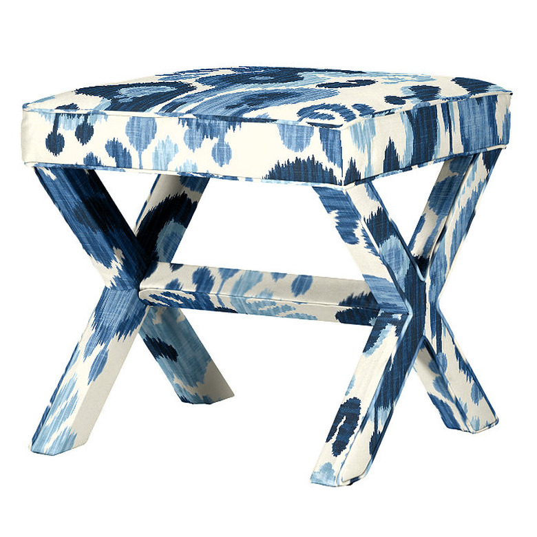 blue and white x-bench Hollywood Regency accessory from Ballard Design