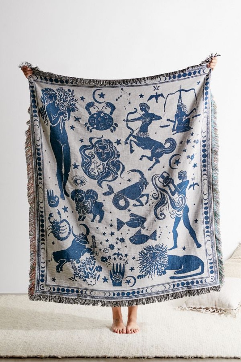 Blue and white Zodiac Woven Throw Blanket