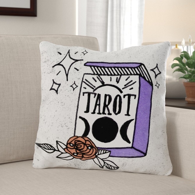 Illustrated Tarot Magic Throw Pillow on couch