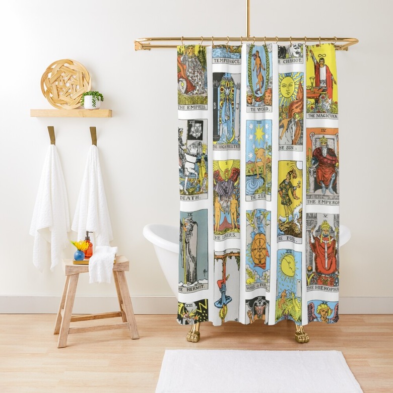 Rider Waite Smith Major Arcana White Shower Curtain Designed by TheTarotShop