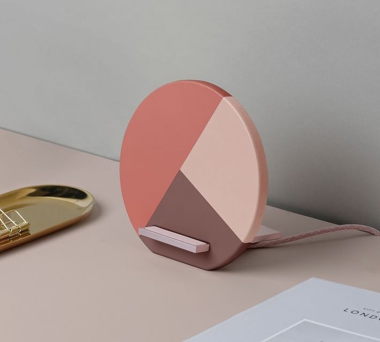 pink and brown colorblocked cell phone charging station