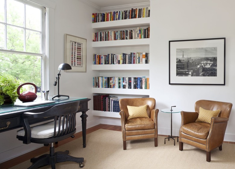 office with bookshelf and chairs with Home Office Storage Ideas