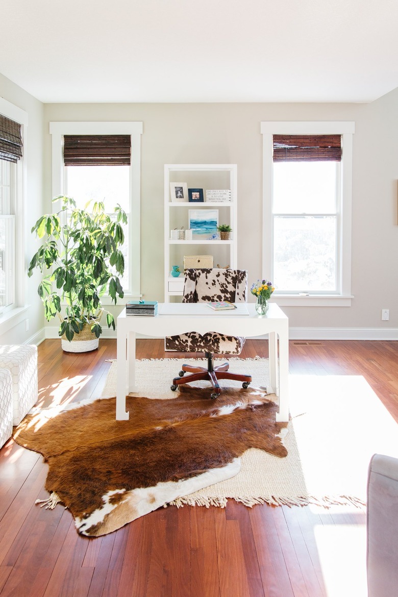 office space in living room with bookshelf with Home Office Storage Ideas