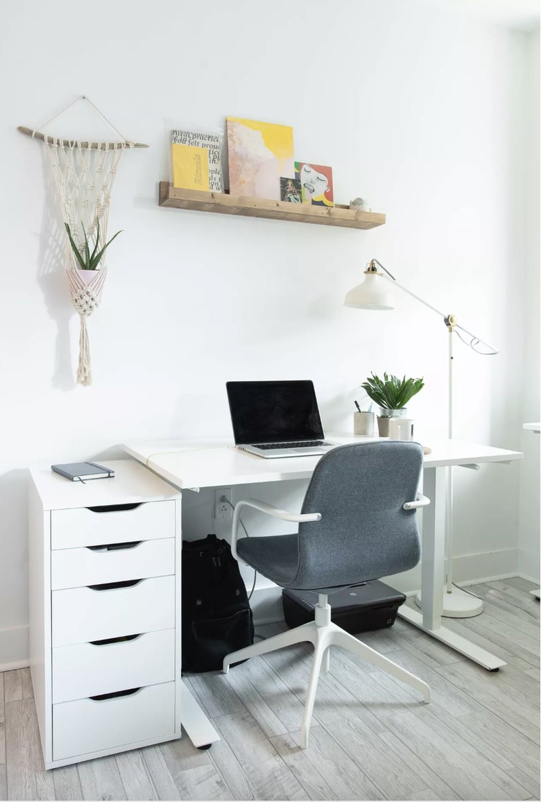 office with white desk and gray chair with Home Office Storage Ideas