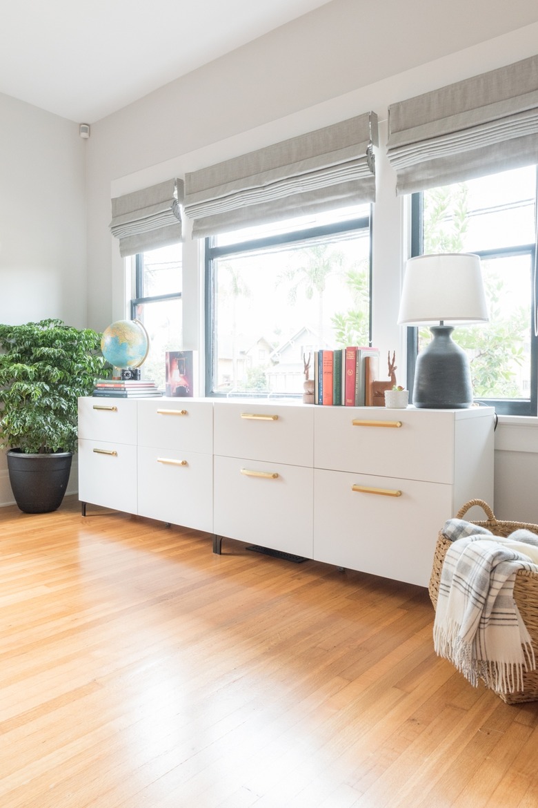 glam IKEA sideboard hack for office storage with Home Office Storage Ideas