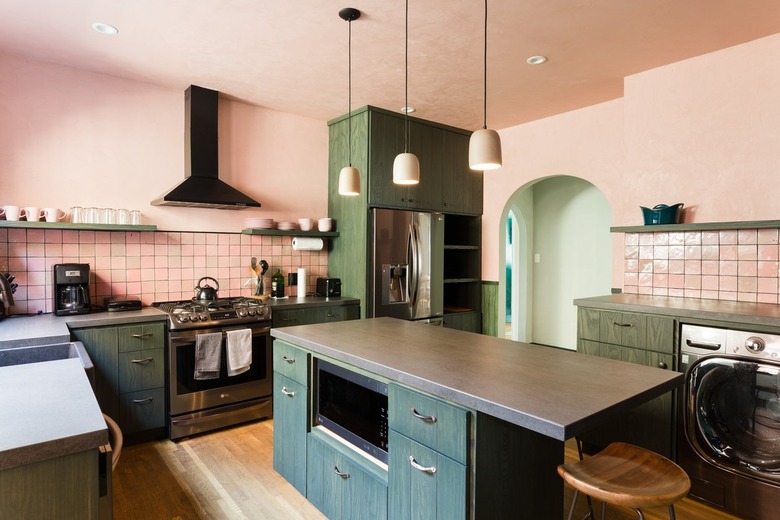 Kitchen with pink walls