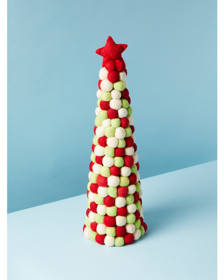 red and green pom pom christmas tree