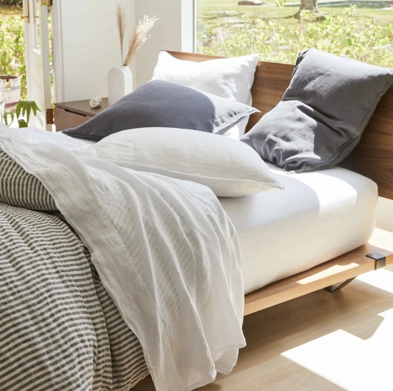 Brooklinen Core Sheet Set on unmade bed