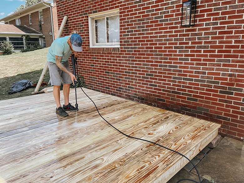 Pressure wash the finished deck.
