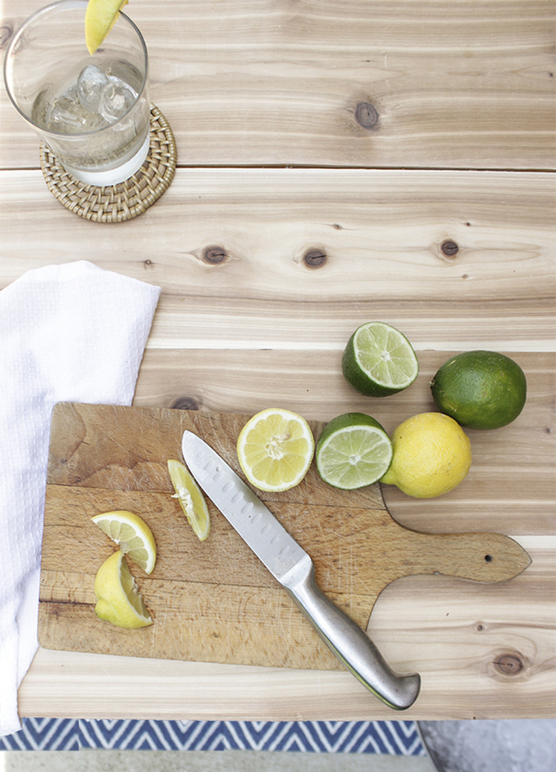 Top view of planked cedar top.