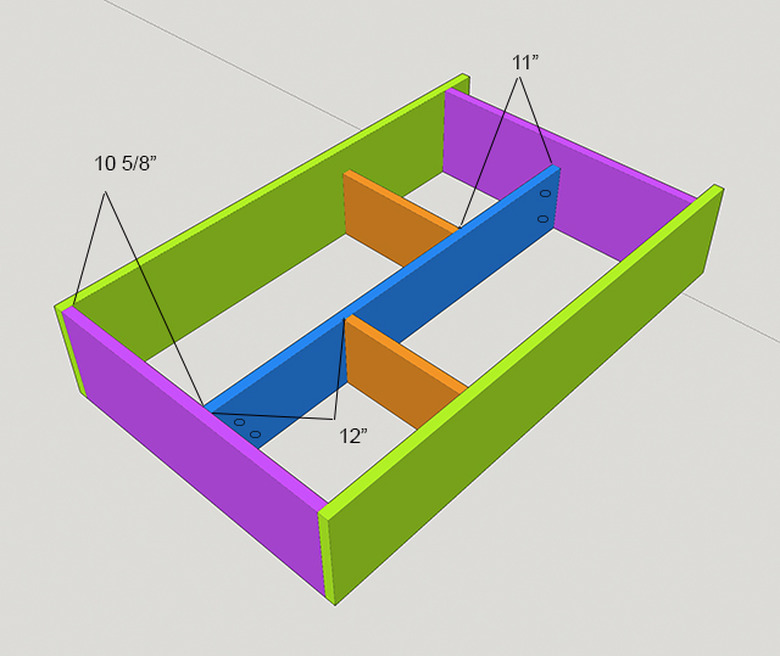 Digital image of center divider and shelves in murphy bar frame.